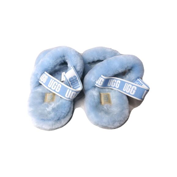 UGG Fluff  Oh Yeah Slides Sandals Women’s Size 5 Light Baby Blue Straps - Picture 2 of 7
